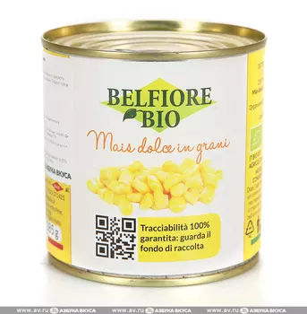 Кукуруза сладкая консервированная, BELFIORE BIO, 340 г Италия