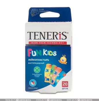 Лейкопластырь TENERIS Fun Kids бактерицидный 20шт Великобритания