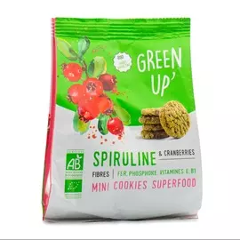 Мини-печенье органическое Biscuiterie de l'Abbaye «Green Up’» со спирулиной и клюквой 120 г Франция