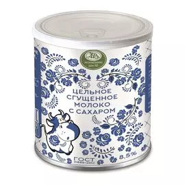 Молоко цельное сгущённое с сахаром 8,5% гжель, ЗАО «Алексеевский МКК», 360 г, Россия, БЗМЖ