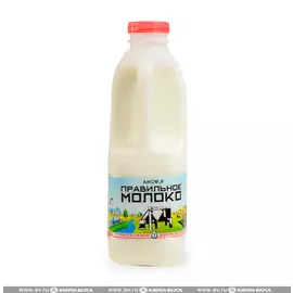 Молоко пастеризованное "Правильное Молоко" 3,2-4% 0.9 л, Россия, БЗМЖ