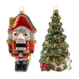 Набор елочных игрушек Irena "Коллекция Традиции" Щелкунчик" с елкой ассорти Украина 8-15 см стекло, ручная работа