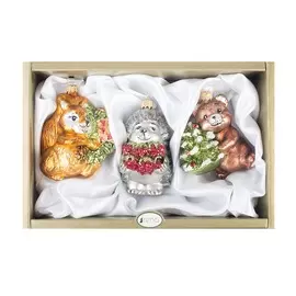 Набор елочных игрушек "Веселые зверята" IRENA Коллекция" Традиции" стекло, 10 см, Украина