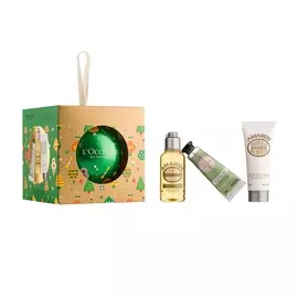 Набор L'Occitane Праздничный шар Миндаль 2020 (Масло для душа 35 мл+Крем для рук 10мл+Молочко для тела 20мл) Маноск Франция