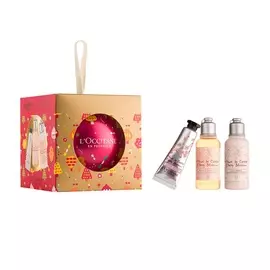 Набор L'Occitane Праздничный шар Вишневый цвет 2020 (Гель для душа 35мл+Молочко для тела 35мл+Крем для рук 10мл) Маноск Франция
