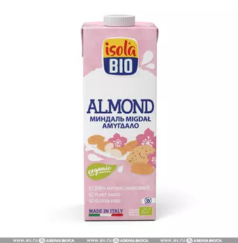 Напиток миндальный с сиропом агавы (без глютена), ISOLA BIO, 1 л, Италия