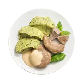 Оладьи из телятины с пюре из картофеля и шпината Вкусно детям Уже Готово Городской супермаркет 300 г Россия