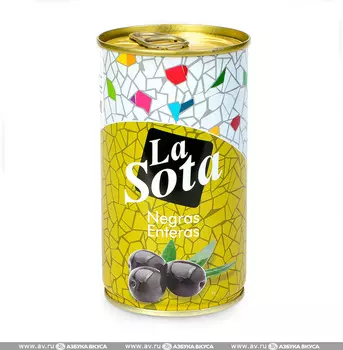 Оливки черные La Sota с косточкой, 350 г ж/б Испания