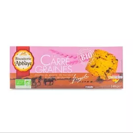 Печенье органическое Biscuiterie de l'Abbaye "Le Carre Graine" BIO с кунжутом, семенами подсолнечника и кусочками шоколада 140 г Франция