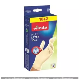 Перчатки одноразовые, Vileda, 10+2 шт., размер L, Малайзия