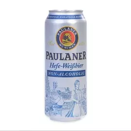 Пиво безалкогольное светлое Paulaner Hefe-Weisbier нефильтрованное пастеризованное 0.5л банка Германия