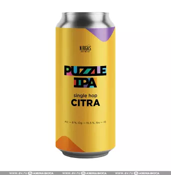 Пиво светлое New Raga's Brewery PUZZLE IPA непастеризованное нефильтрованное 0.45л Россия