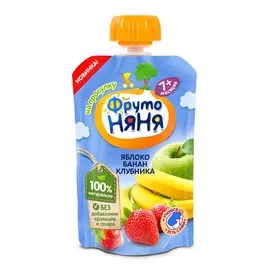 Пюре из яблок, банана и клубники, «ФрутоНяня», 90 г, Россия