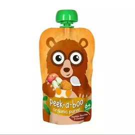 Пюре с яблоком, персиком и печеньем с 6 месяцев Peek-a-boo 113 г, Испания