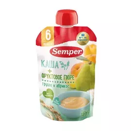 Пюре Semper грушево-абрикосовое с кашей с 6 месяцев 120г пауч Испания