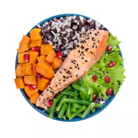 Салат-боул с семгой на пару, кенийской фасолью и гранатом «Уже Готово», 230 г