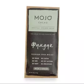 Шоколад горький веганский 72% с ореховой пастой «Фундук» от Евгении Цырлин, Mojo Сacao, 65 г, Москва