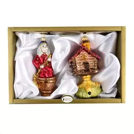 Сказка "Баба Яга" упк 2 шт 10-12 см ассорти, стекло, ручная работа, набор елочных игрушек Irena, Украина