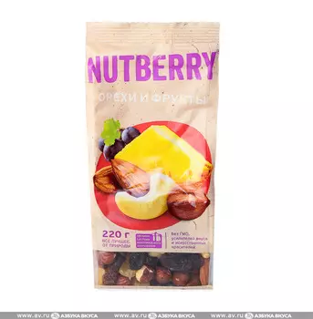 Смесь из сухофруктов и орехов, NUTBERRY, 220 г, Россия