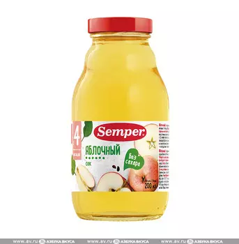 Сок Semper яблочный с 3 месяцев, 200 г Швеция