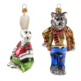 Волк и заяц с высокими ушами, набор игрушек для елки, ручная работа, Irena, 2 шт Украина