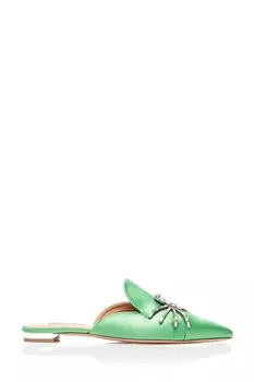 Зеленые сатиновые слиперы Crystal Spider Flat
