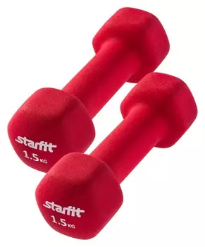 Гантель неопреновая STARFIT DB-201 1,5 кг, насыщенный красный (1 шт.) 1/12