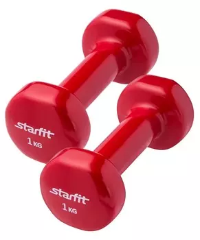 Гантель виниловая, комплект STARFIT DB-101 1 кг, красный, 2 шт