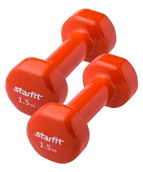 Гантель виниловая, комплект STARFIT DB-101 1,5 кг, оранжевый, 2 шт