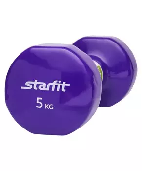 Гантель виниловая STARFIT DB-101 5 кг, фиолетовая (1 шт.) 1/4