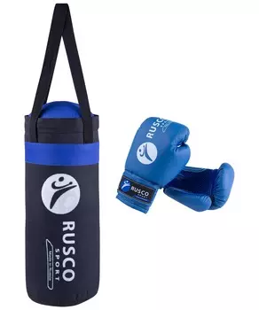 Набор для бокса Rusco, 6oz, к/з, черный/синий