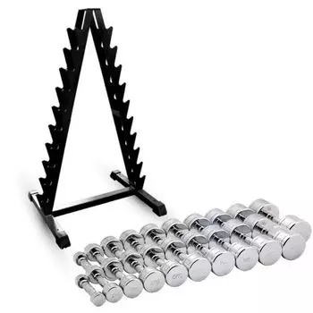 НАБОР ХРОМИРОВАННЫХ ГАНТЕЛЕЙ 1-10 КГ 20 ШТ. СО СТОЙКОЙ BARBELL