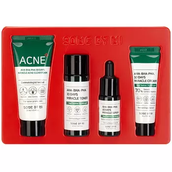 Набор средств по уходу за проблемной кожей, 4 средства SOME BY MI AHA-BHA-PHA 30 Days Miracle AC SOS Kit