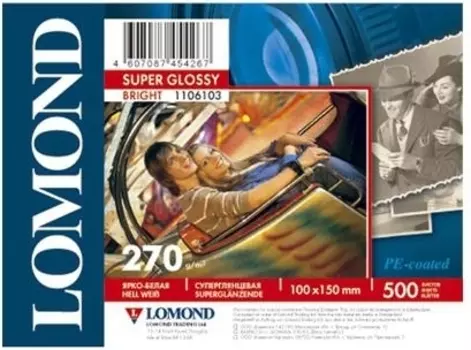 Фотобумага Lomond 1106103 суперглянцевая A6/270г/м2 500 листов для струйной печати ярко-белая