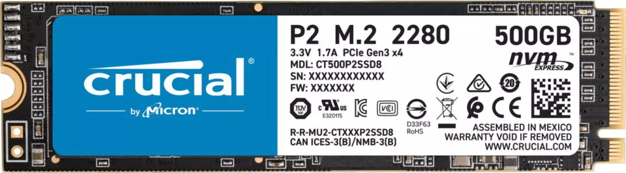 Накопитель SSD 2 Тб Crucial P2 (CT2000P2SSD8) M.2 2280 PCI-E 3.0 x4 NVMe