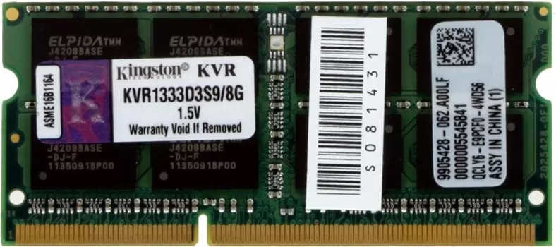 Оперативная память SO-DIMM 8 Гб DDR3 1333 МГц Kingston (KVR1333D3S9/8G) PC3-10600