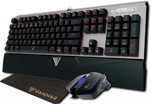 Проводной комплект клавиатура + мышь Gamdias HermesE1 + Demeter E2 + Nyx E1 Brown Switches черный/ серебристый