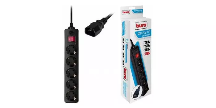 Сетевой фильтр Buro (500SH-1.8-UPS-B) 5 розеток, 1.8м, черный