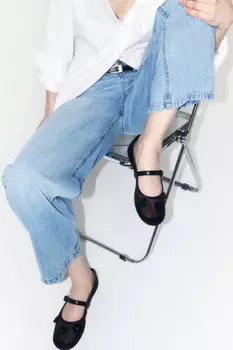 Балетки сетчатые с цветами из бисера