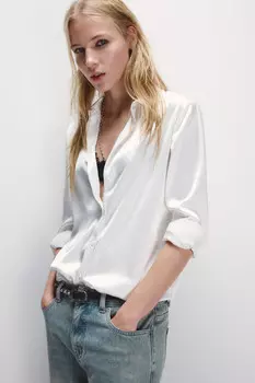 Блузка атласная с длинными рукавами
