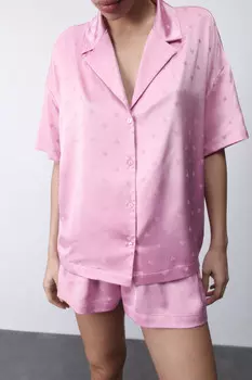 Блузка домашняя атласная с сердечками