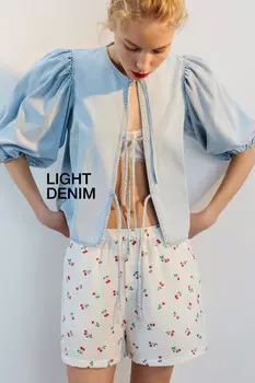 Блузка джинсовая с рукавами-фонариками