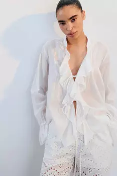 Блузка хлопковая на завязках с воланами