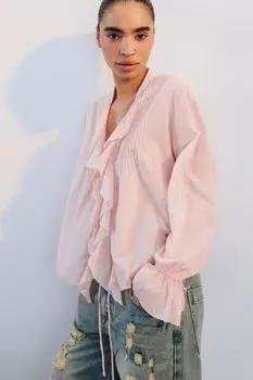 Блузка хлопковая на завязках с воланами