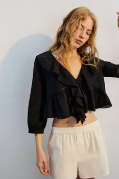 Блузка хлопковая с воланами и шитьем