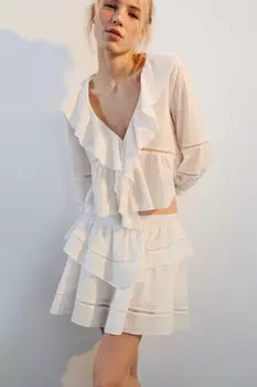 Блузка хлопковая с воланами и шитьем