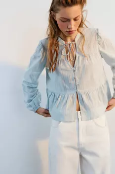 Блузка из хлопка с баской и рукавами-буфами