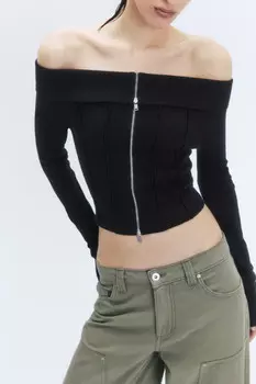 Блузка-лонгслив на молнии с открытыми плечами