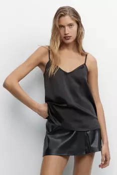 Блузка-майка EVA атласная на тонких бретельках