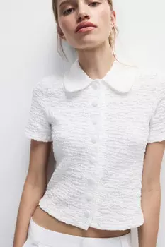 Блузка облегающая ажурная на пуговицах